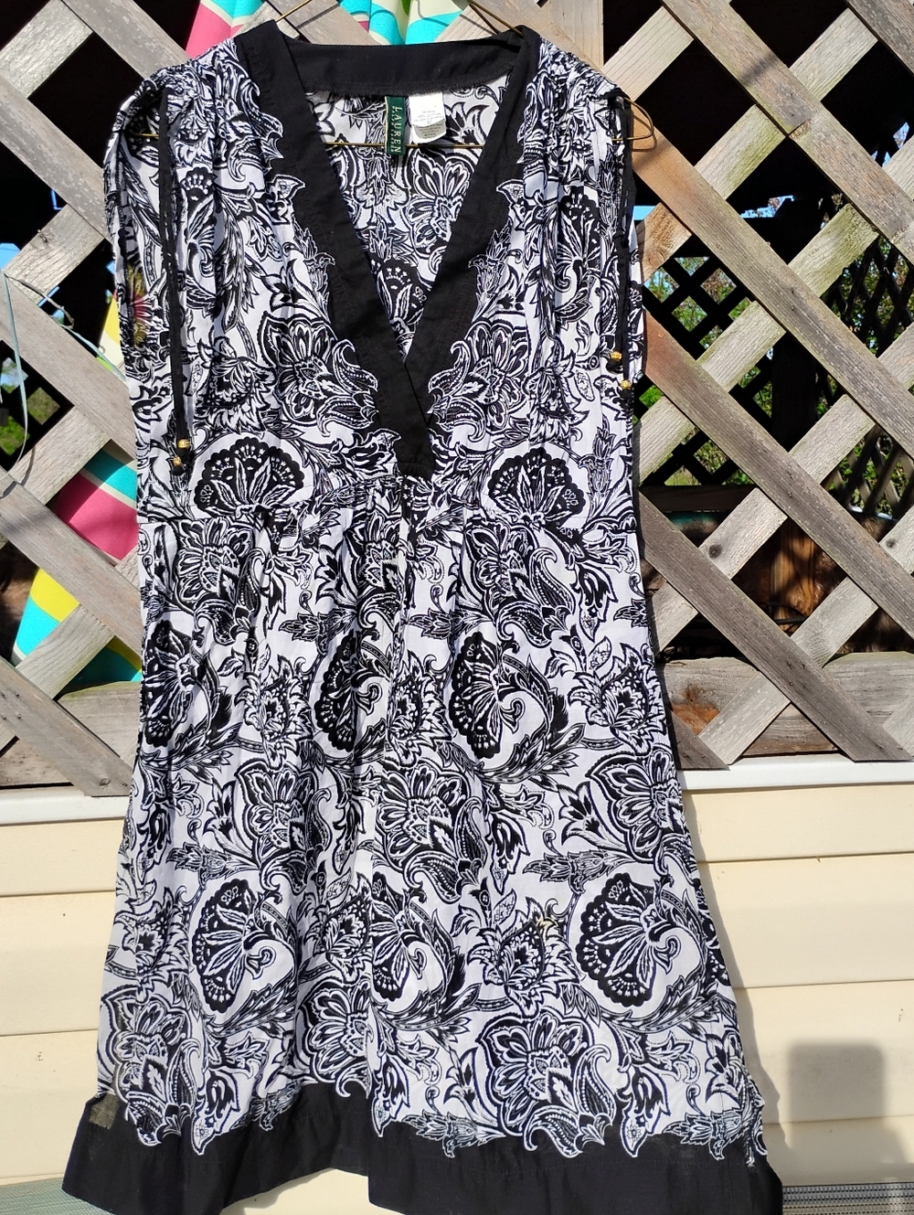 Lauren Ralph Lauren Black and White Paisley V-Neck Dress